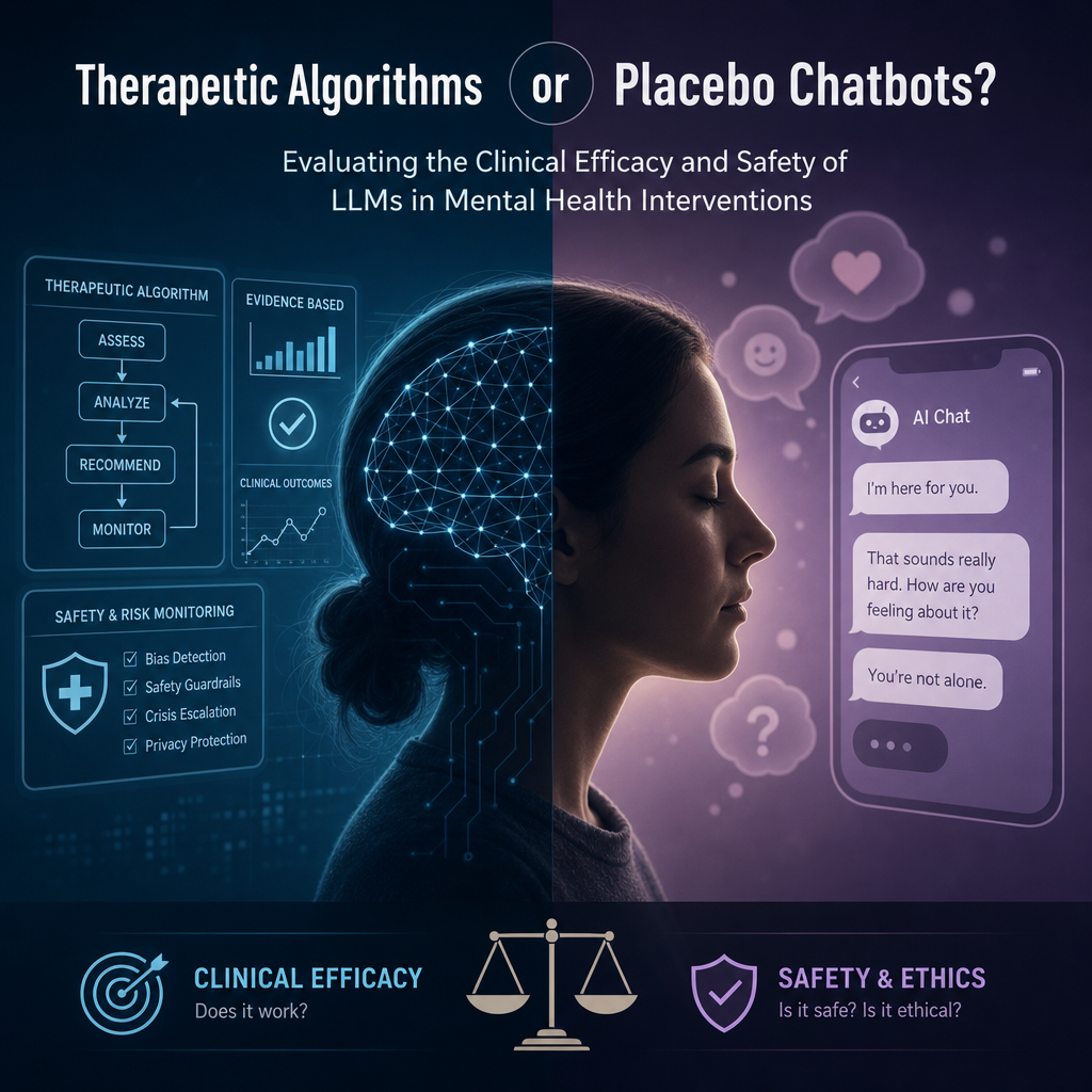 Therapeutic Algorithms or Placebo Chatbots? Evaluating the Clinical Efficacy and Safety of LLMs in Mental Health Interventions